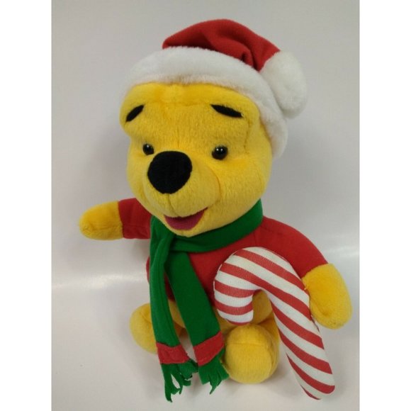 Disney Winnie the Pooh Plush Christmas Candy Cane Bear 10" Soft Toy 1998 Mattel - Picture 1 of 9